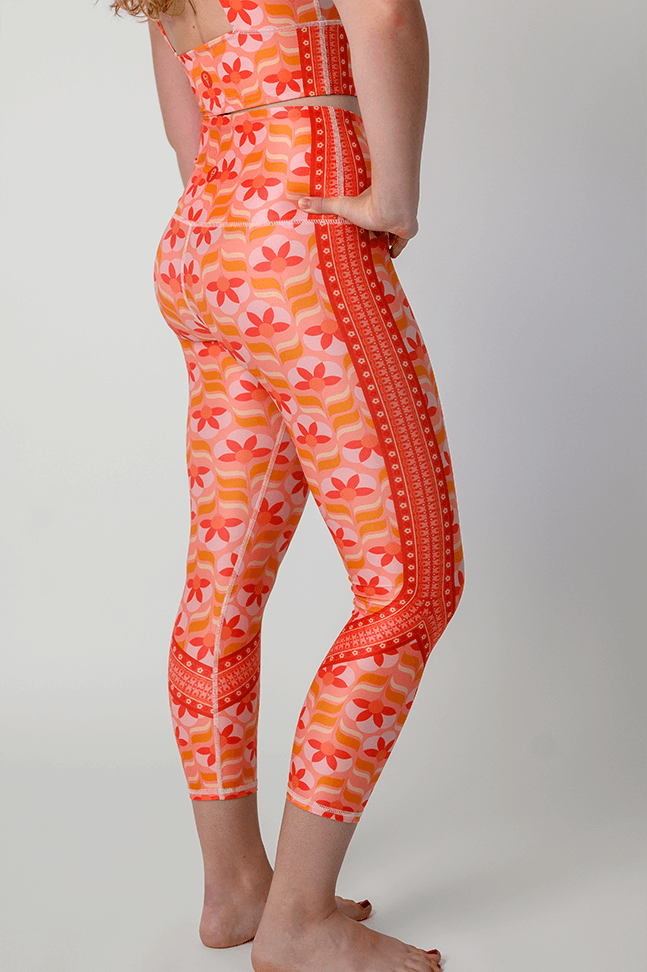 Peach Out Printed Yoga Crops close up