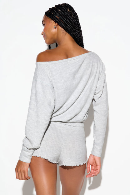 Luma Rhythm Off Shoulder Top - Light Heather Grey