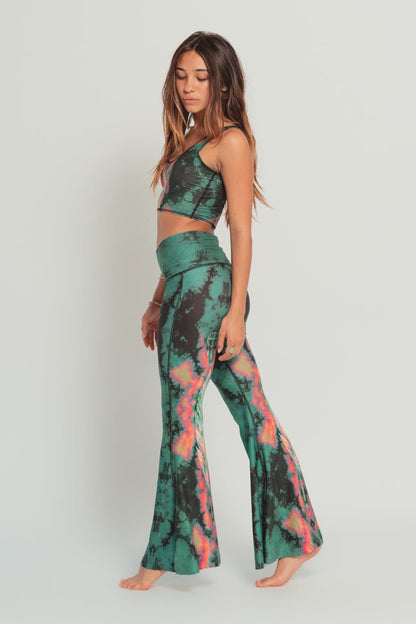 Eagle Feather Green Crop Bell Bottom