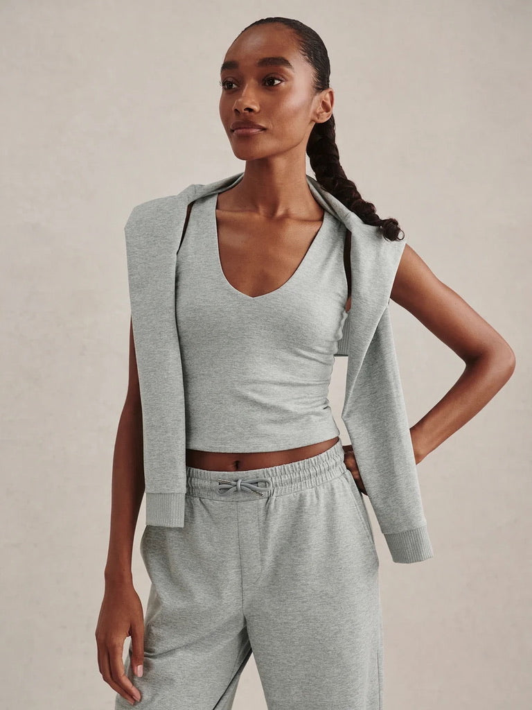 Ruby Cropped V Neck Tank Top - Blue Green Marl