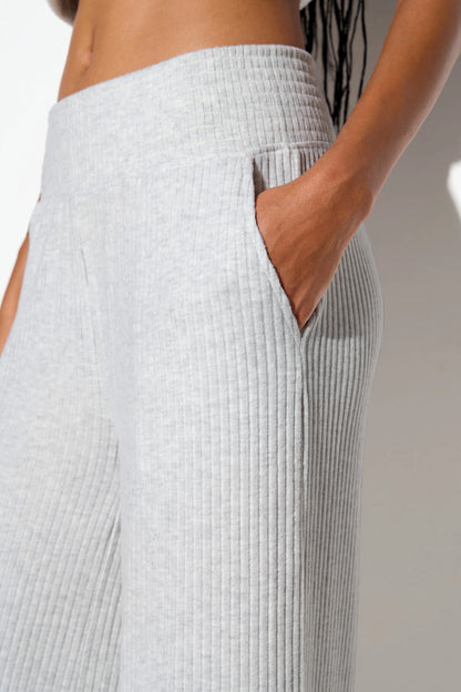 Luma Rib Restore Wide Leg Pants - Light Heather Grey
