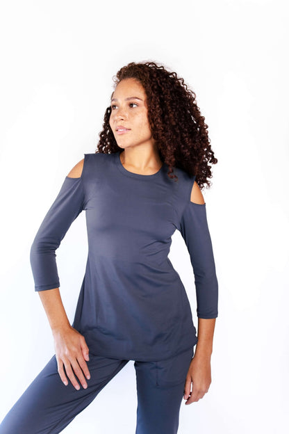 Open Shoulder Top in Navy Blue | Yoga Democracy | Evolve Fit Wear