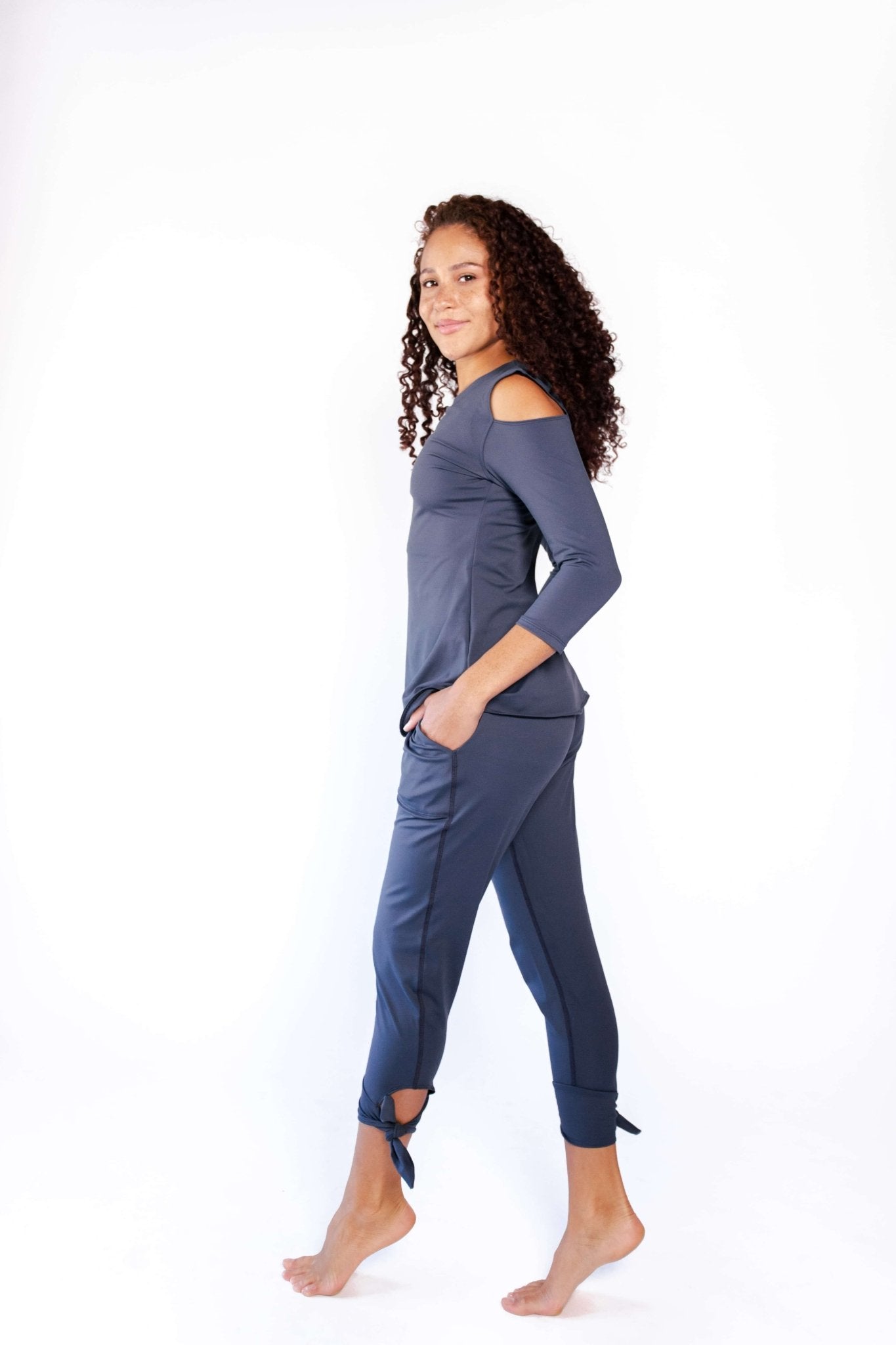 Open Shoulder Top in Navy Blue | Yoga Democracy | Evolve Fit Wear