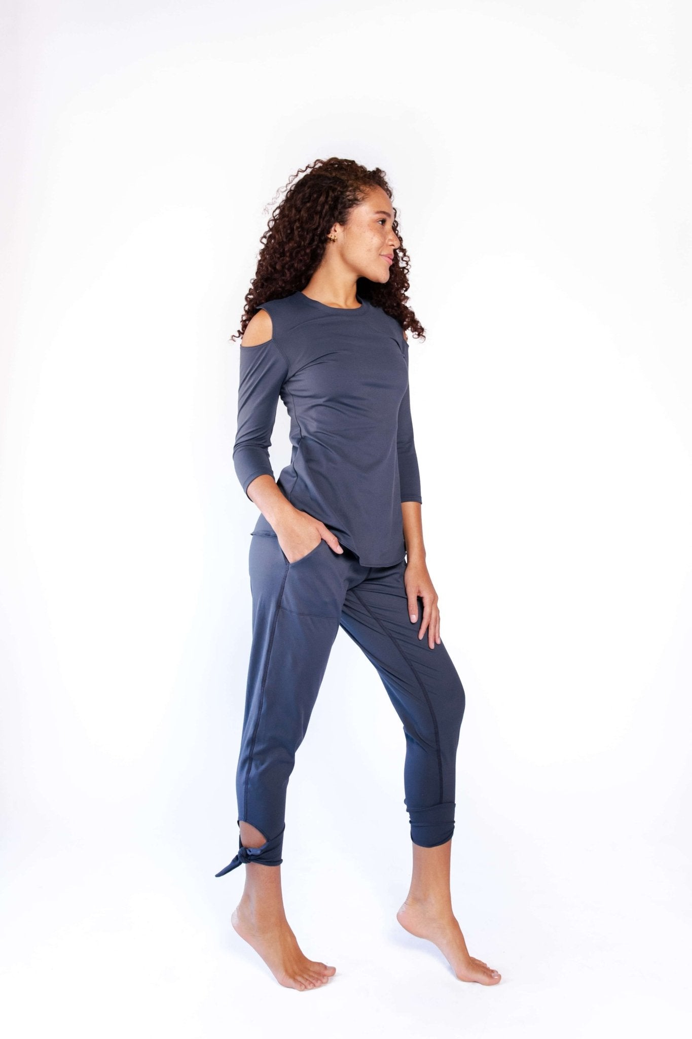 Open Shoulder Top in Navy Blue | Yoga Democracy | Evolve Fit Wear