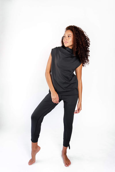 Goddess Cowl Tank in Jet Black front