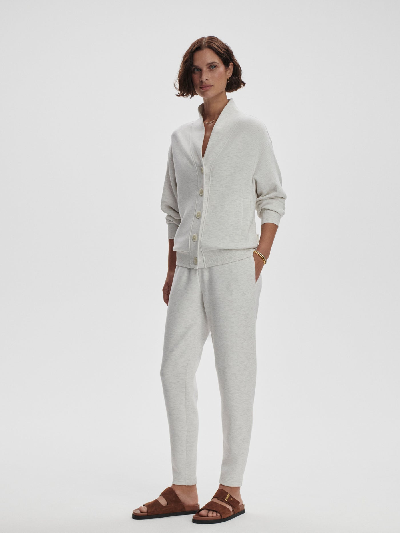 Varley Celeste Button Through Sweat - Ivory Marl