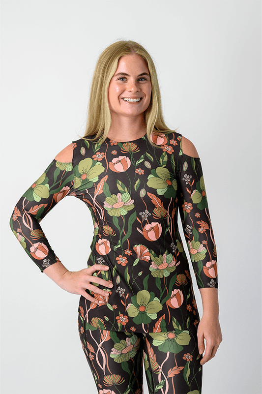 Open Shoulder Top in Botanical Garden | Yoga Democracy | Evolve Fit Wear