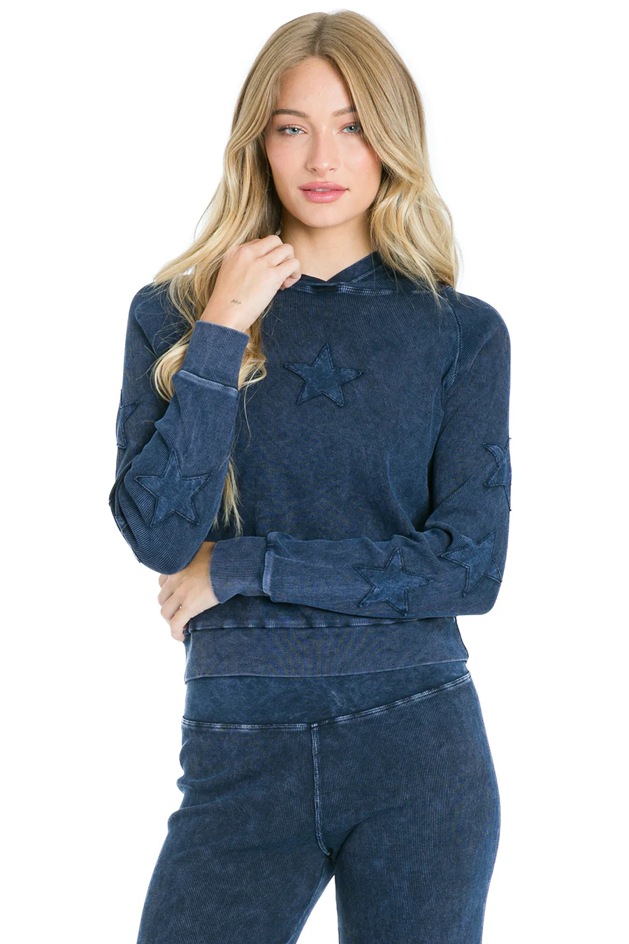 Raw Edge Star Cropped Hoodie - Mineral Navy | Evolve Fit Wear