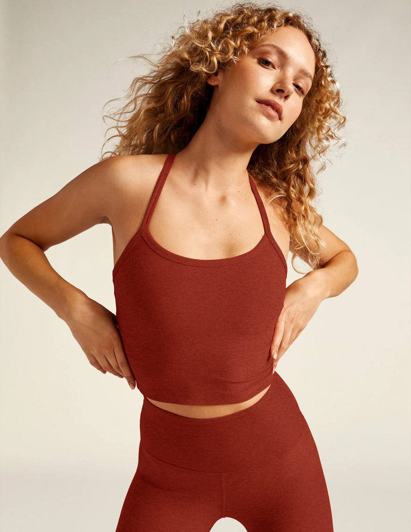 Beyond Yoga Slim Racerback Cropped Tank Red Sand Heather Evolve Fit