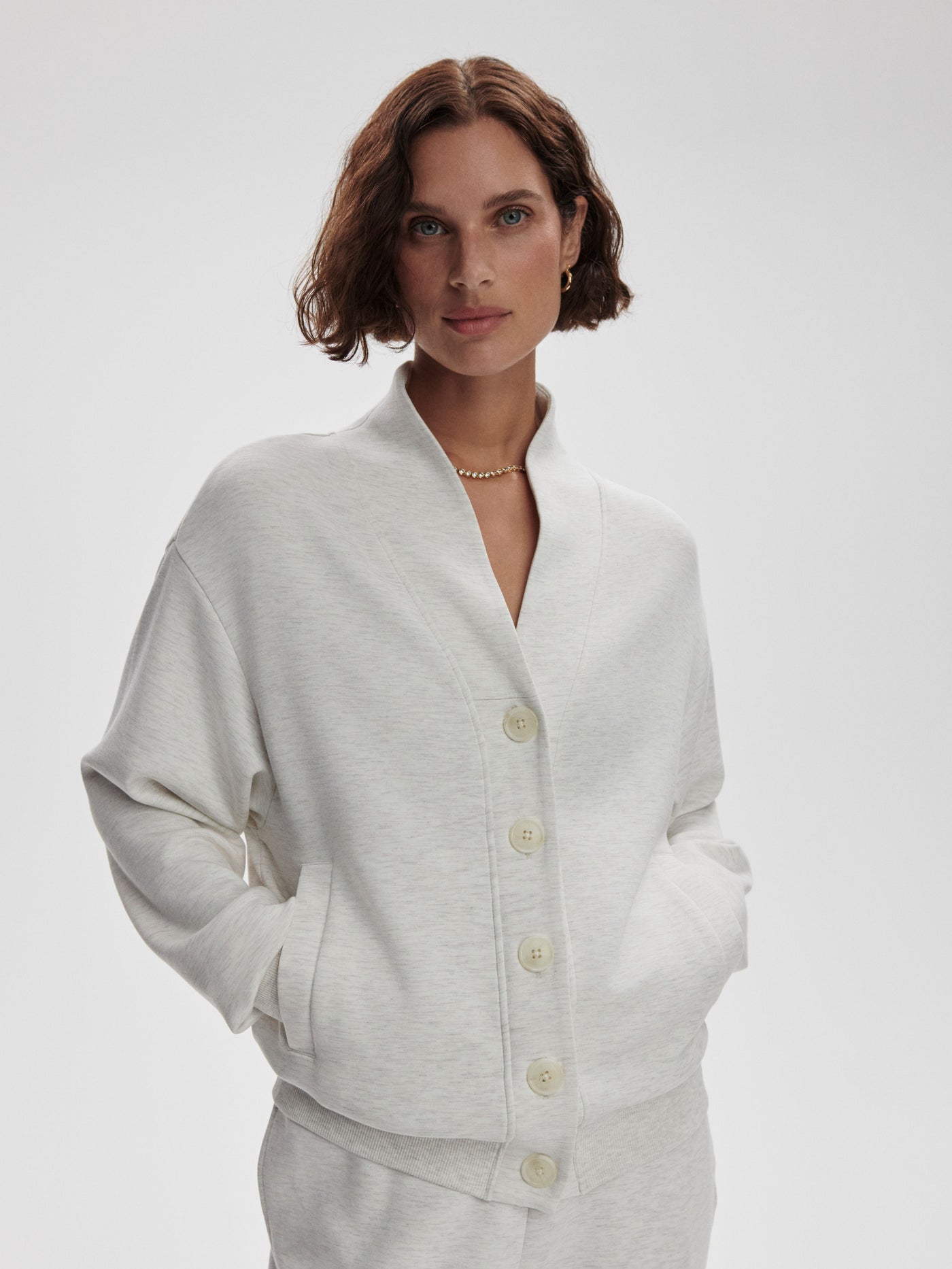 Varley Celeste Button Through Sweat - Ivory Marl