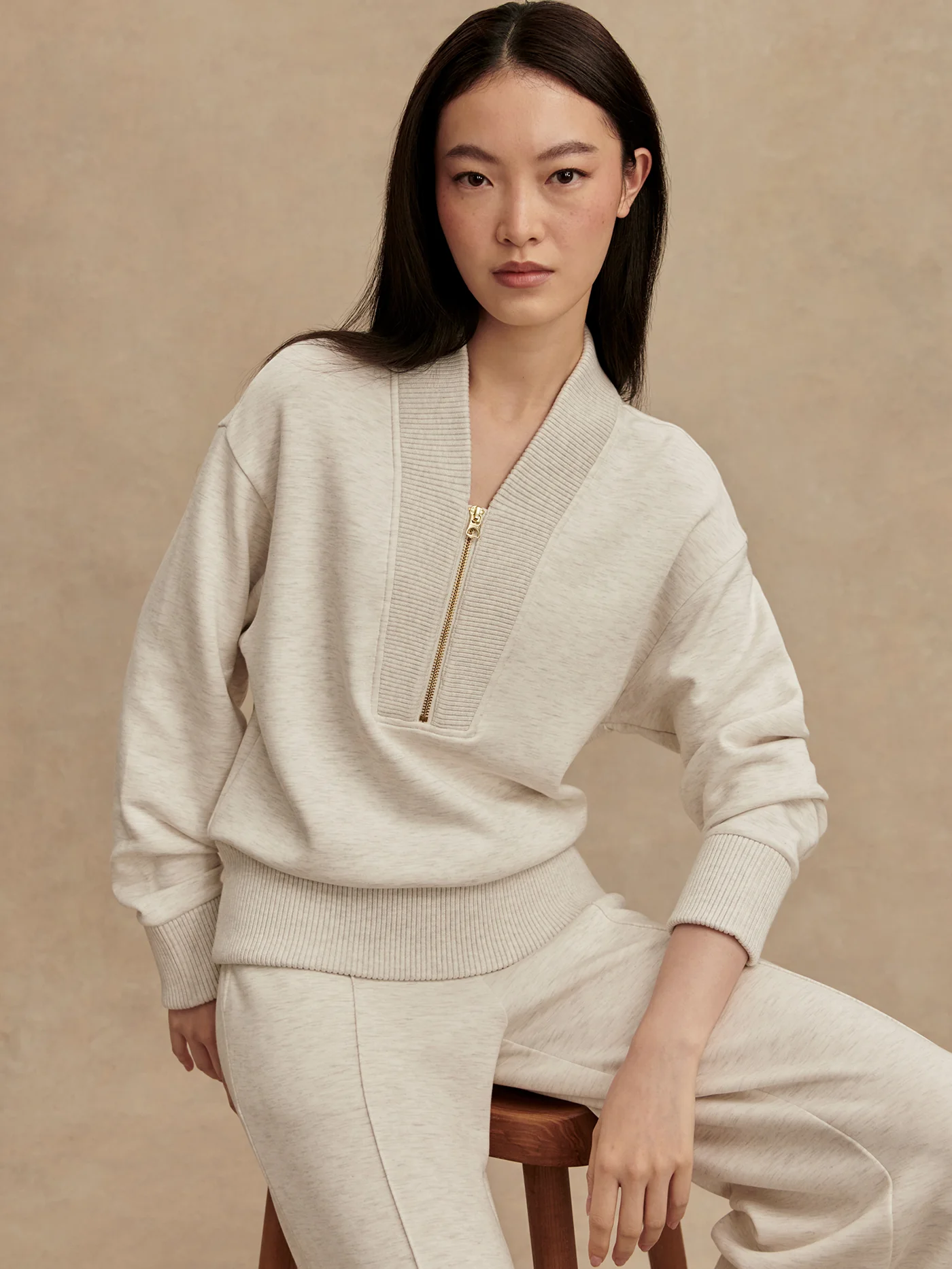 Sally Half Zip Pullover Sweatshirt - Ivory Marl | Evolve Fit Wear