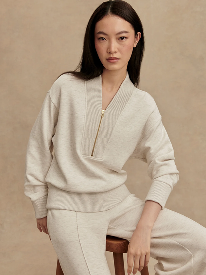 Sally Half Zip Pullover Sweatshirt - Ivory Marl | Evolve Fit Wear