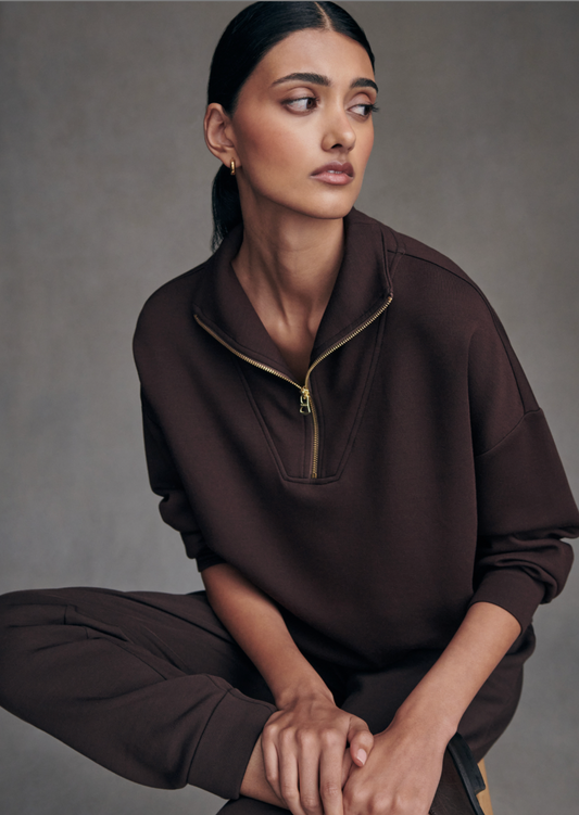 Hawley Half-Zip Sweat - Coffee Bean | Relaxed Fit Sweatshirt