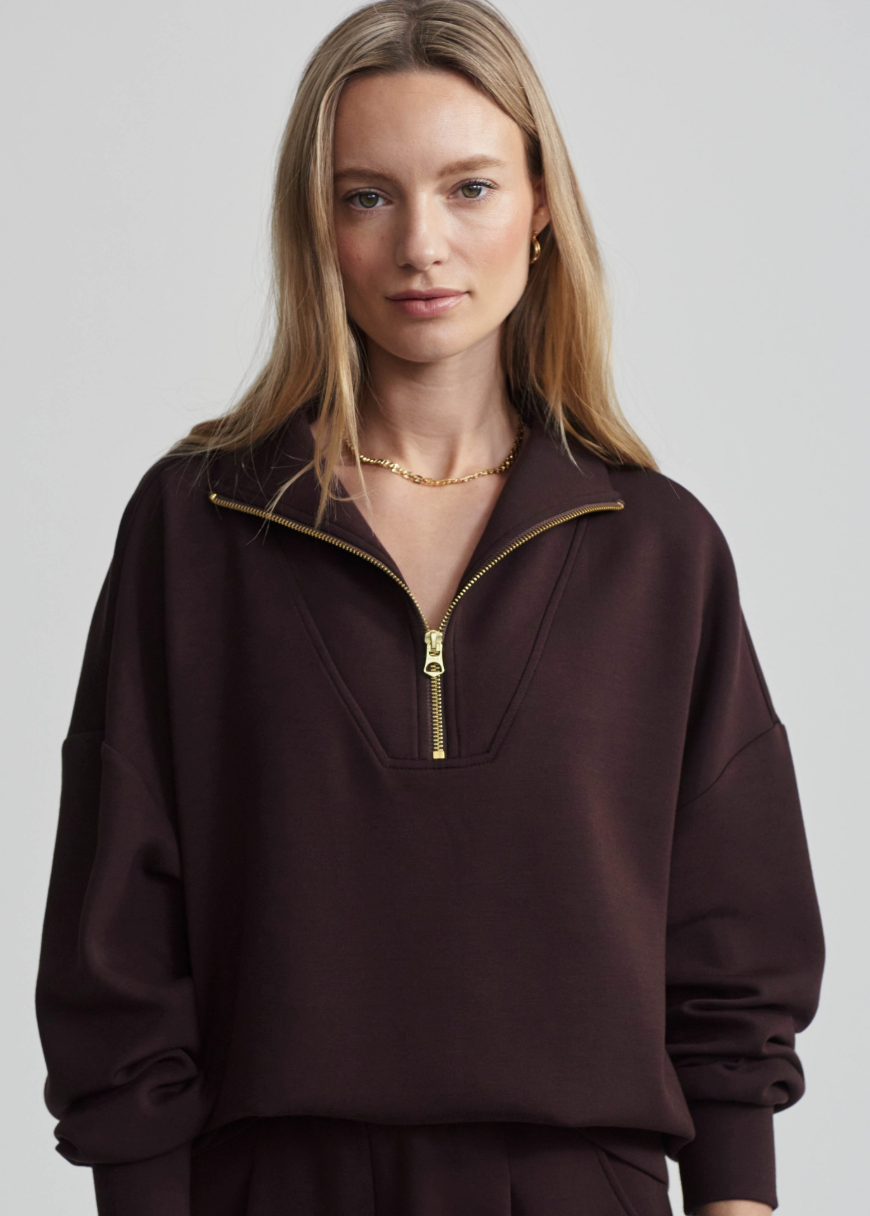 Hawley Half-Zip Sweat - Coffee Bean | Relaxed Fit Sweatshirt