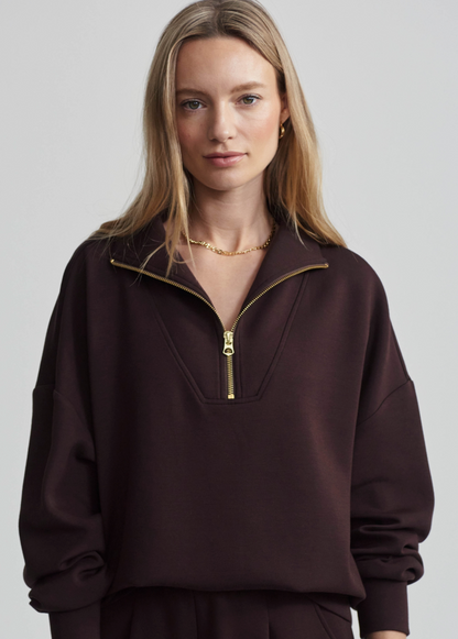 Hawley Half-Zip Sweat - Coffee Bean | Relaxed Fit Sweatshirt