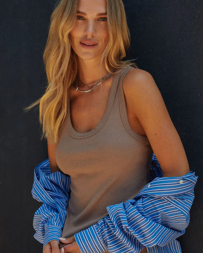 Effortless Comfort & Style Serene Rib Racerback Tank - Pine Bark