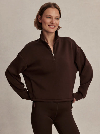 Sian Cropped Half Zip Pullover Sweatshirt - Coffee Bean | Evolve Fit Wear
