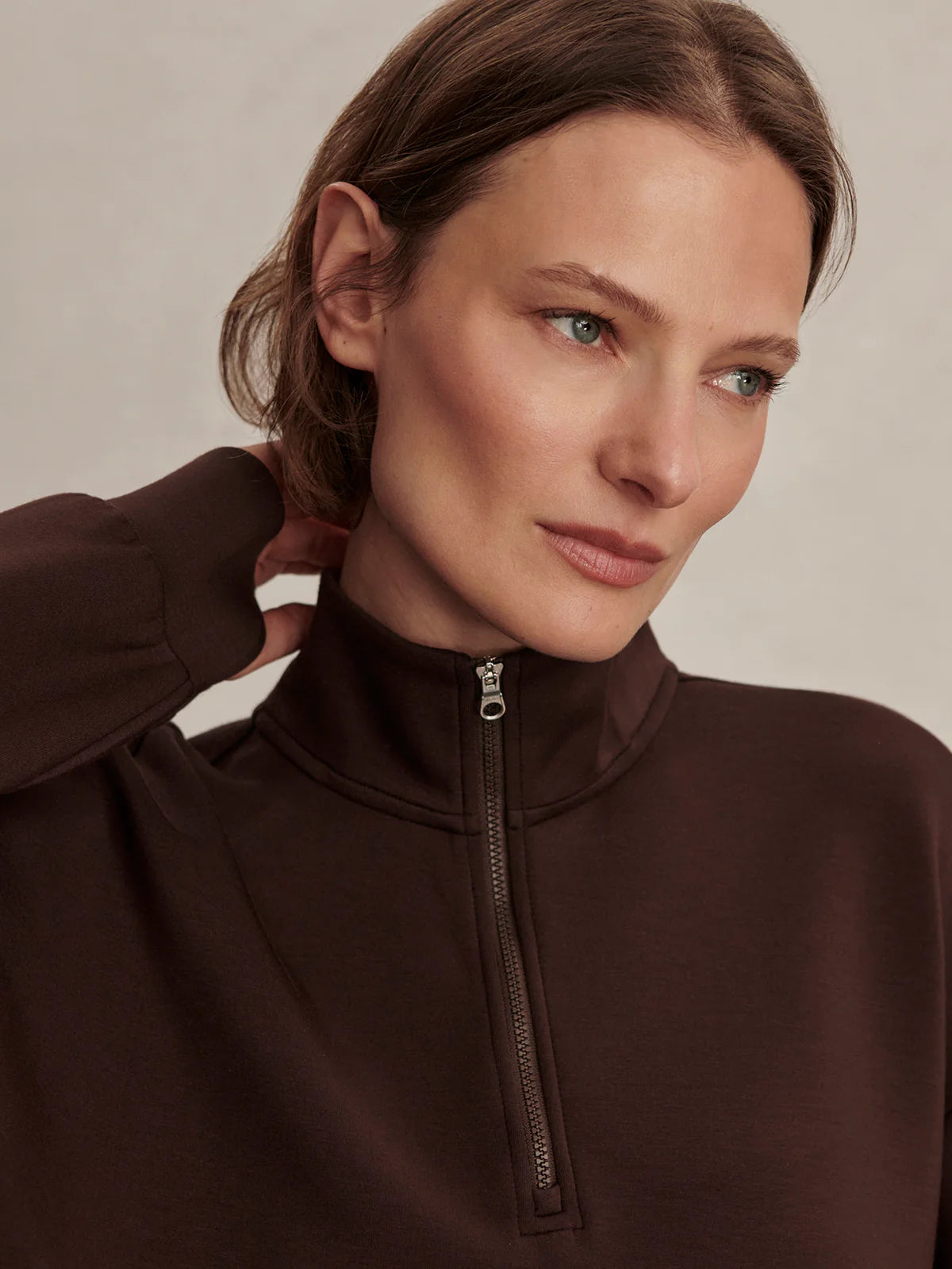 Sian Cropped Half Zip Pullover Sweatshirt - Coffee Bean | Evolve Fit Wear