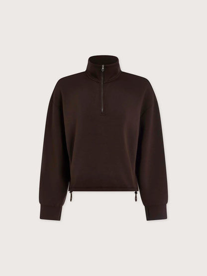 Sian Cropped Half Zip Pullover Sweatshirt - Coffee Bean | Evolve Fit Wear