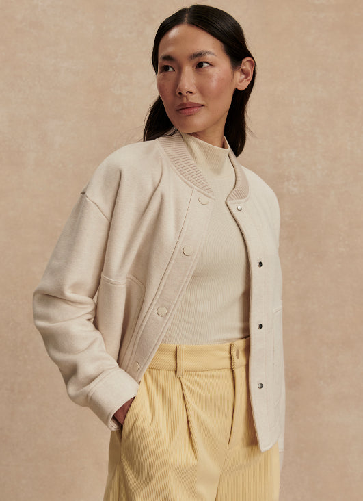 The Varley Khai Snap Front Cropped Jacket – Birch Marl | Evolve Fit Wear