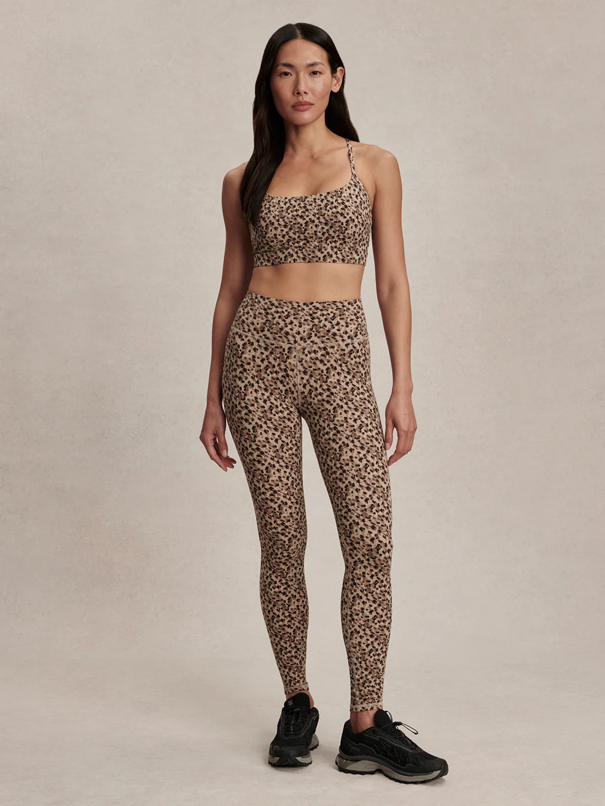 Varley FreeSoft High Rise High Waisted Leggings in Coffee Quartz Cheetah | Evolve Fit Wear