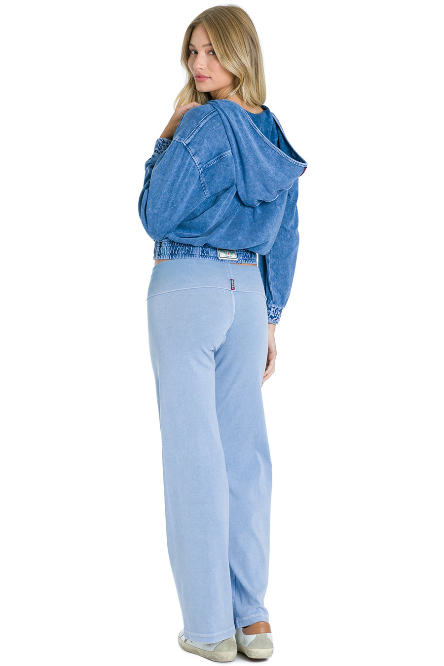 Sporty Cropped Zip Up Hoodie - Mineral Light Blue