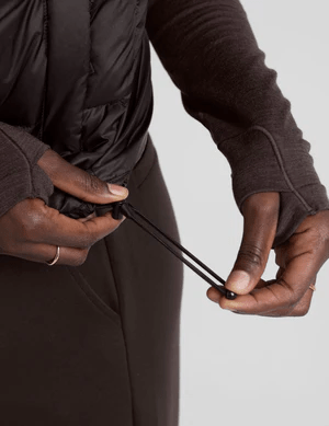 Big Cozy Zip/Button Puffer Vest - Dark Chocolate | Beyond Yoga | Evolve Fit Wear