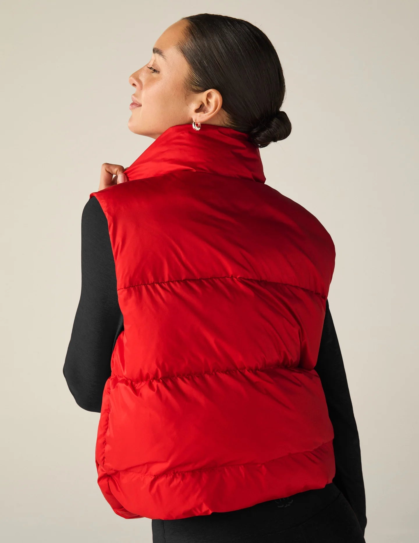 Big Cozy Zip/Button Puffer Vest - Ruby Red | Beyond Yoga | Evolve Fit Wear