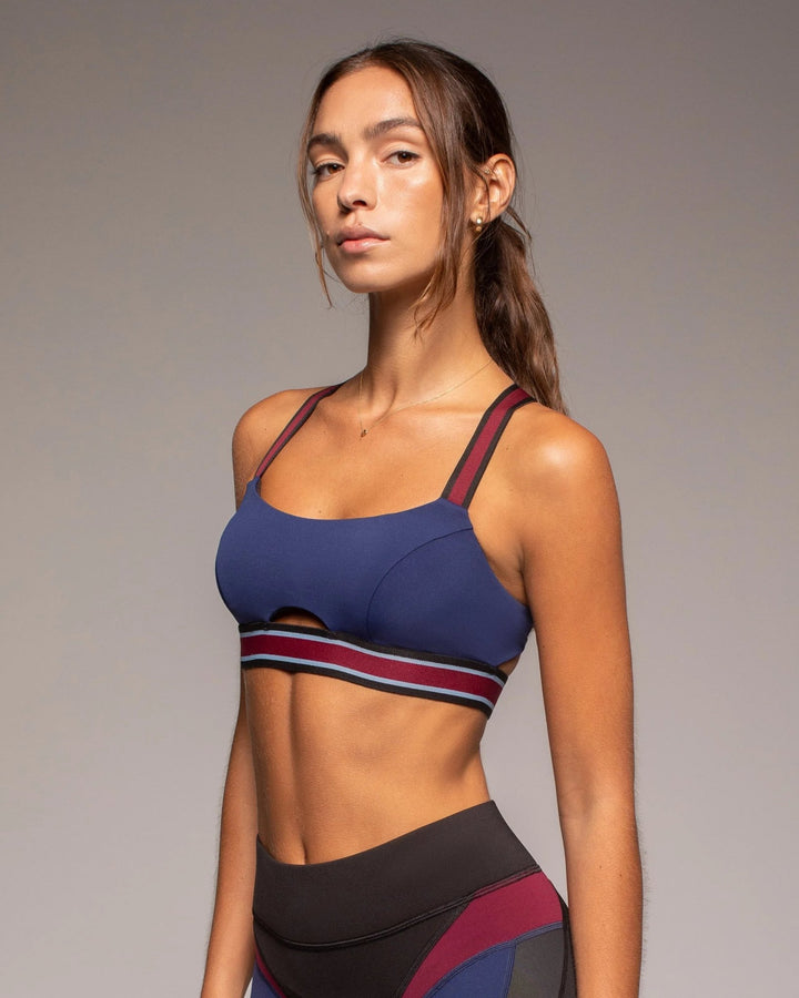 Michi Pulse Medium-Support Sports Bra - Midnight Rouge - Three-Quarter View