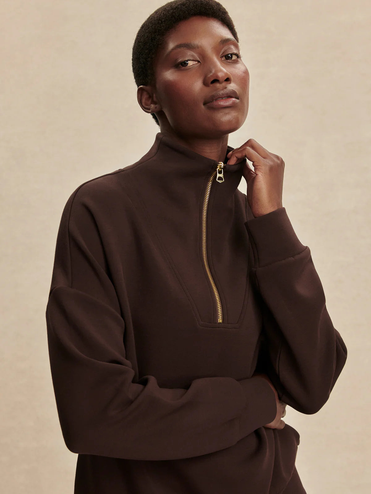 Hawley Half-Zip Sweat - Coffee Bean | Relaxed Fit Sweatshirt