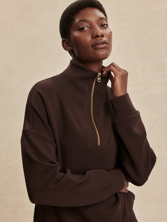 Hawley Half-Zip Sweat - Coffee Bean | Relaxed Fit Sweatshirt