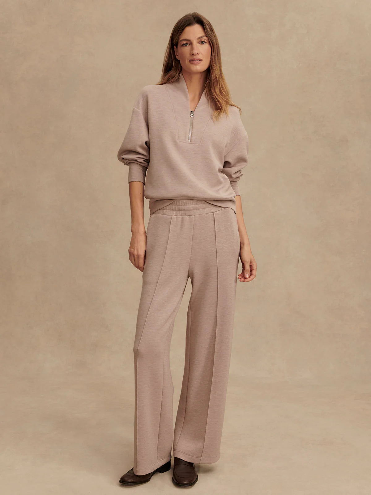 Davidson Sweat - Taupe Marl | Half Zip Relaxed Fit Sweatshirt