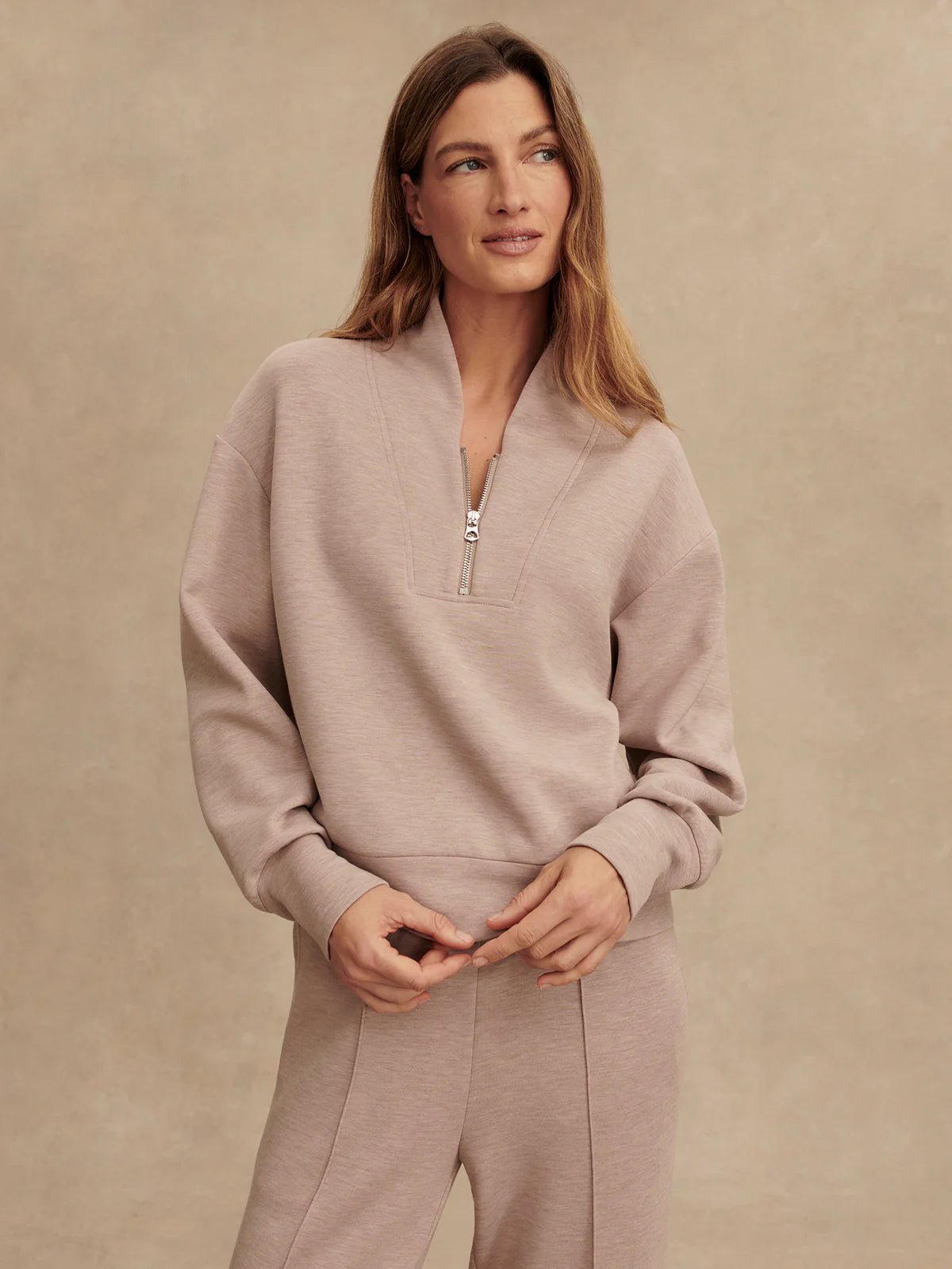 Davidson Sweat - Taupe Marl | Half Zip Relaxed Fit Sweatshirt | Varley | Evolve Fit Wear