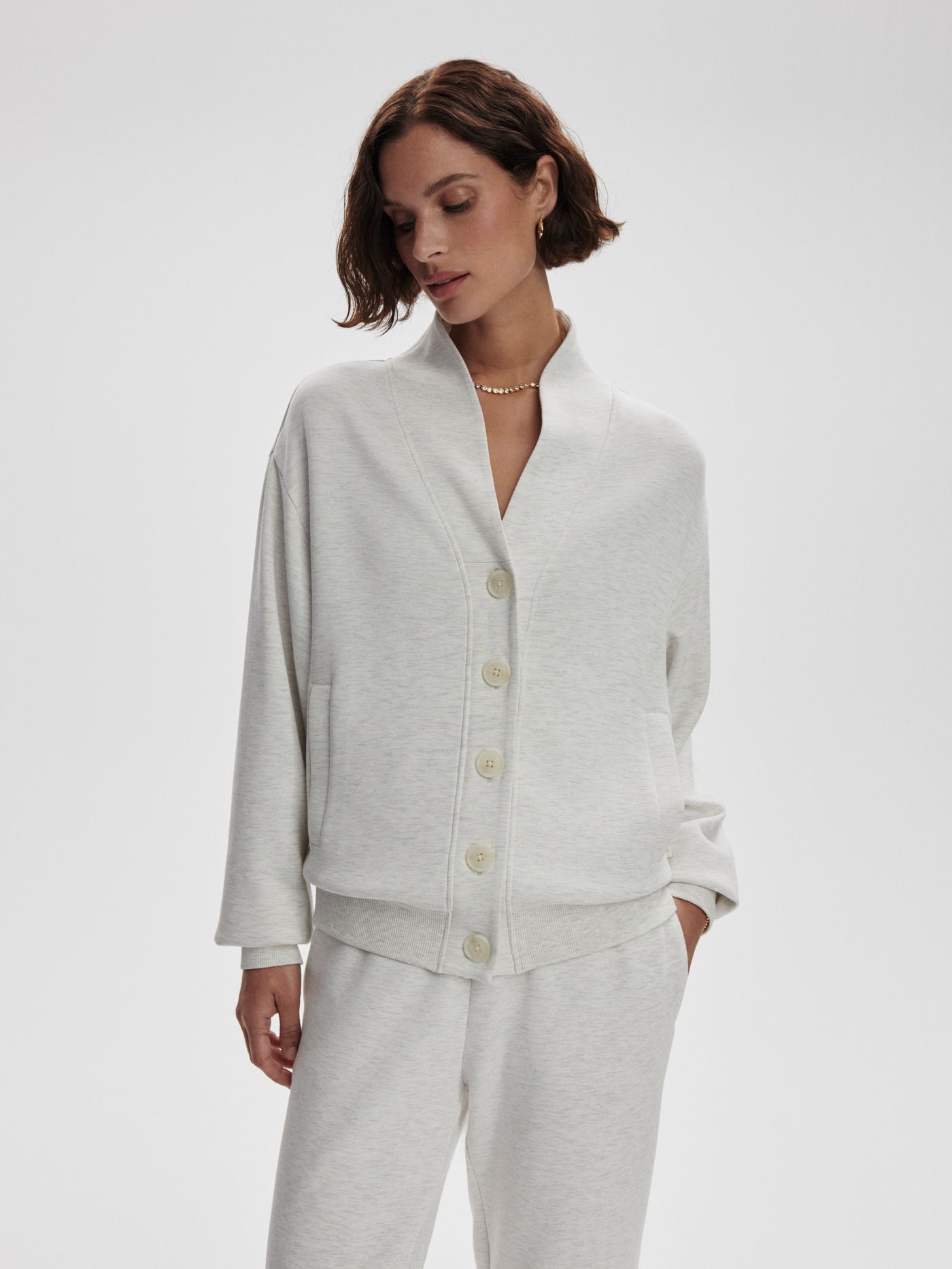 Varley Celeste Button Through Sweat - Ivory Marl