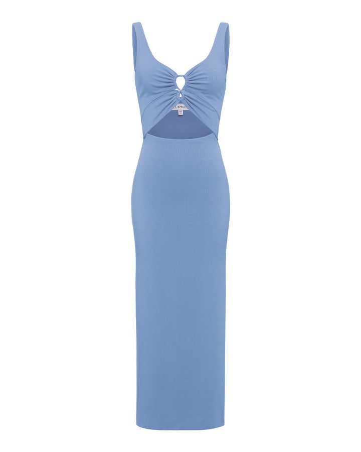 LSPACE Camille dress in chambray, off-model flat lay.