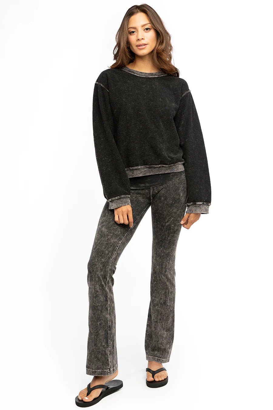 Hard Tail Rolldown Bootleg Flare Pant in Mineral Black