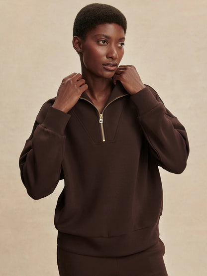 Hawley Half - Zip Sweat - Coffee Bean | Relaxed Fit Sweatshirt | Varley | Evolve Fit Wear
