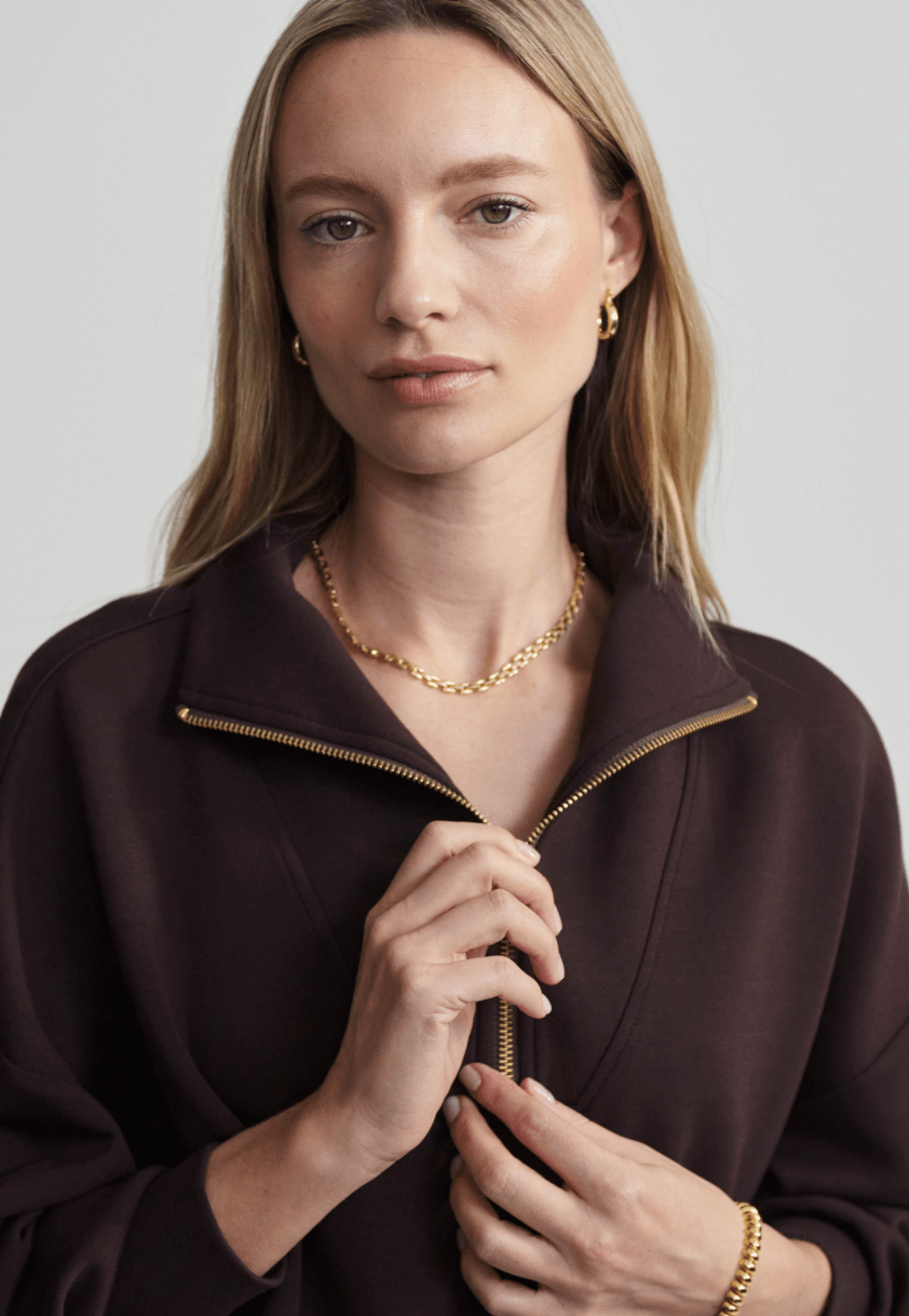 Hawley Half - Zip Sweat - Coffee Bean | Relaxed Fit Sweatshirt | Varley | Evolve Fit Wear