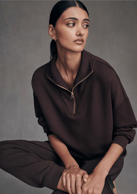 Hawley Half - Zip Sweat - Coffee Bean | Relaxed Fit Sweatshirt | Varley | Evolve Fit Wear