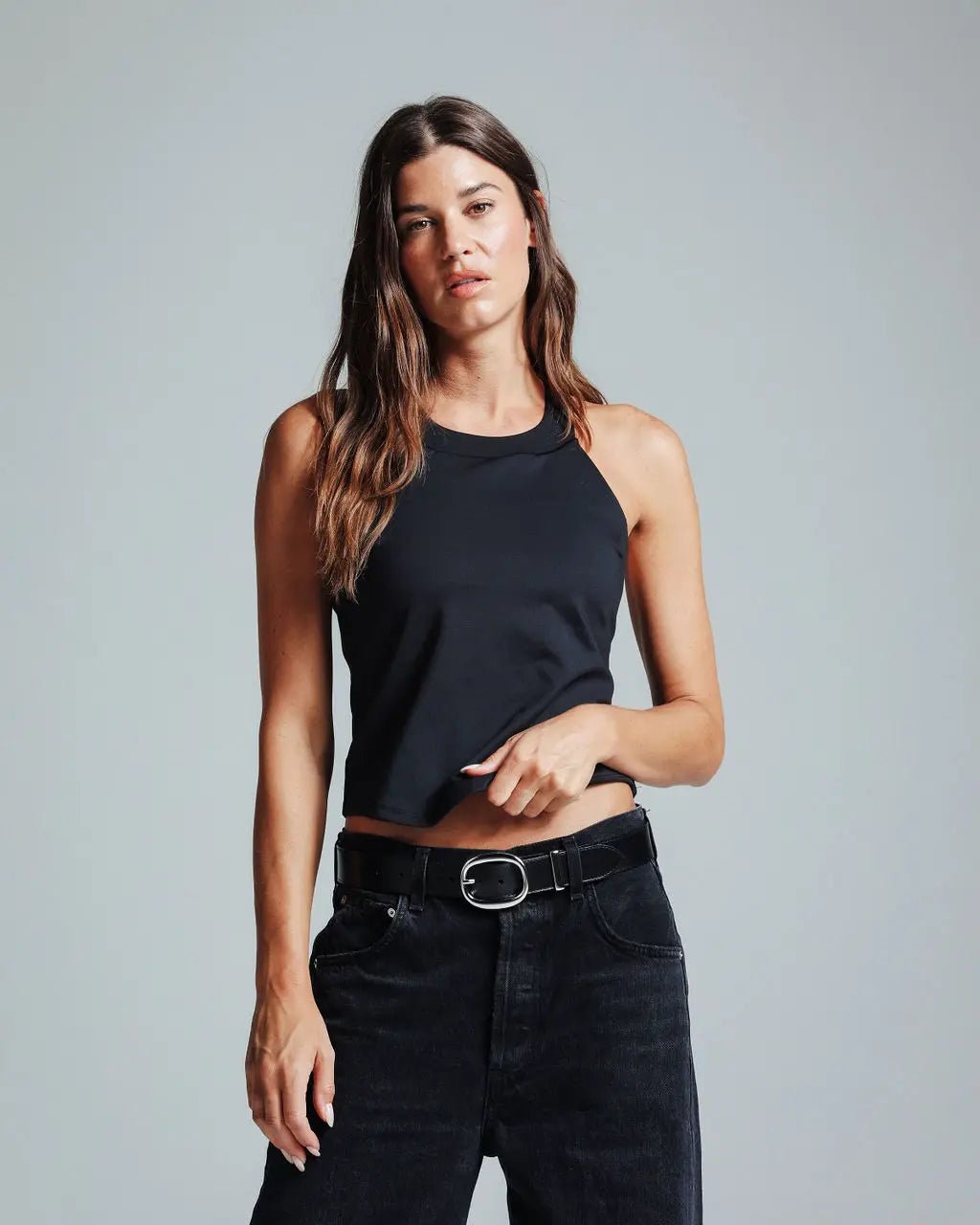 High Neck Tank - Black | Halter Top with Built - in Shelf Bra | Losano | Evolve Fit Wear