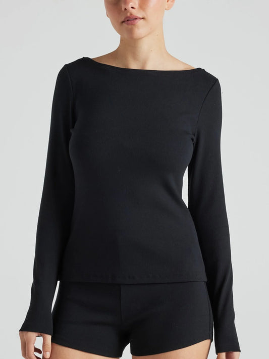 Serene Rib Long Sleeve Top - Black | Losano | Evolve Fit Wear