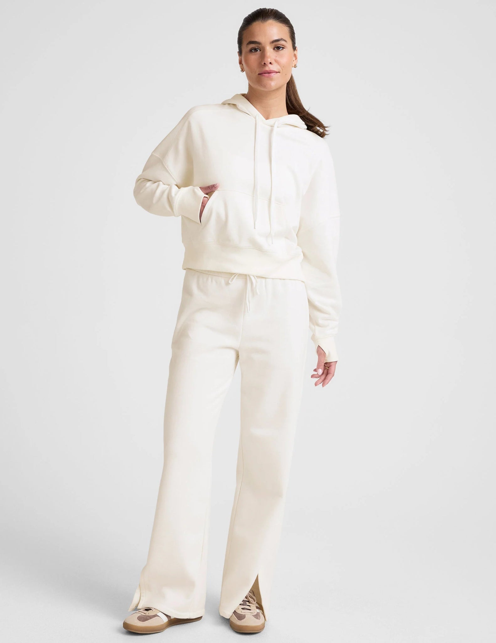 Luxefleece Cropped Hoodie - Fresh Snow | Relaxed Fit | Beyond Yoga | Evolve Fit Wear