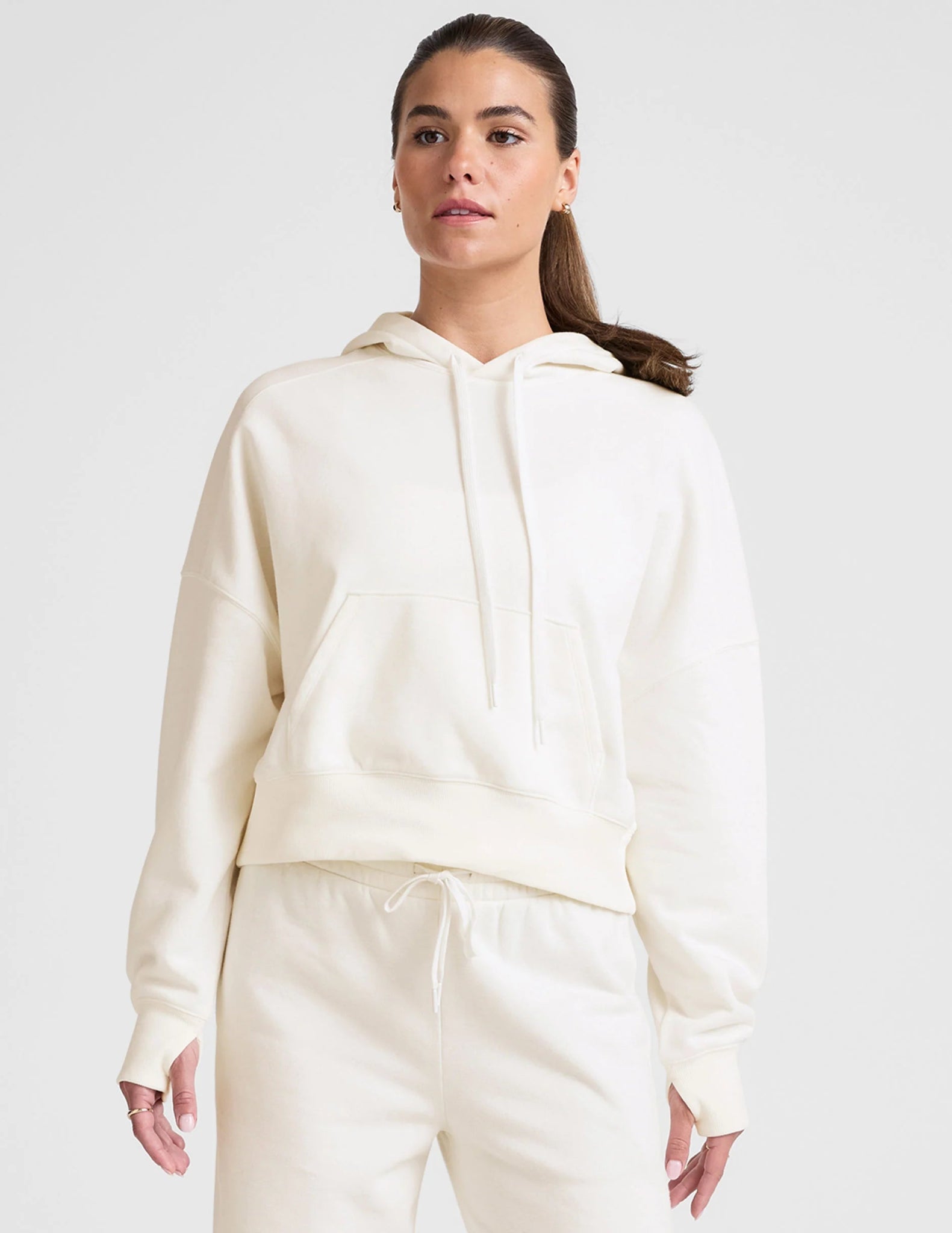 Luxefleece Cropped Hoodie - Fresh Snow | Relaxed Fit | Beyond Yoga | Evolve Fit Wear