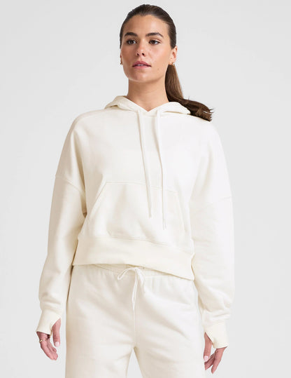 Luxefleece Cropped Hoodie - Fresh Snow | Relaxed Fit | Beyond Yoga | Evolve Fit Wear