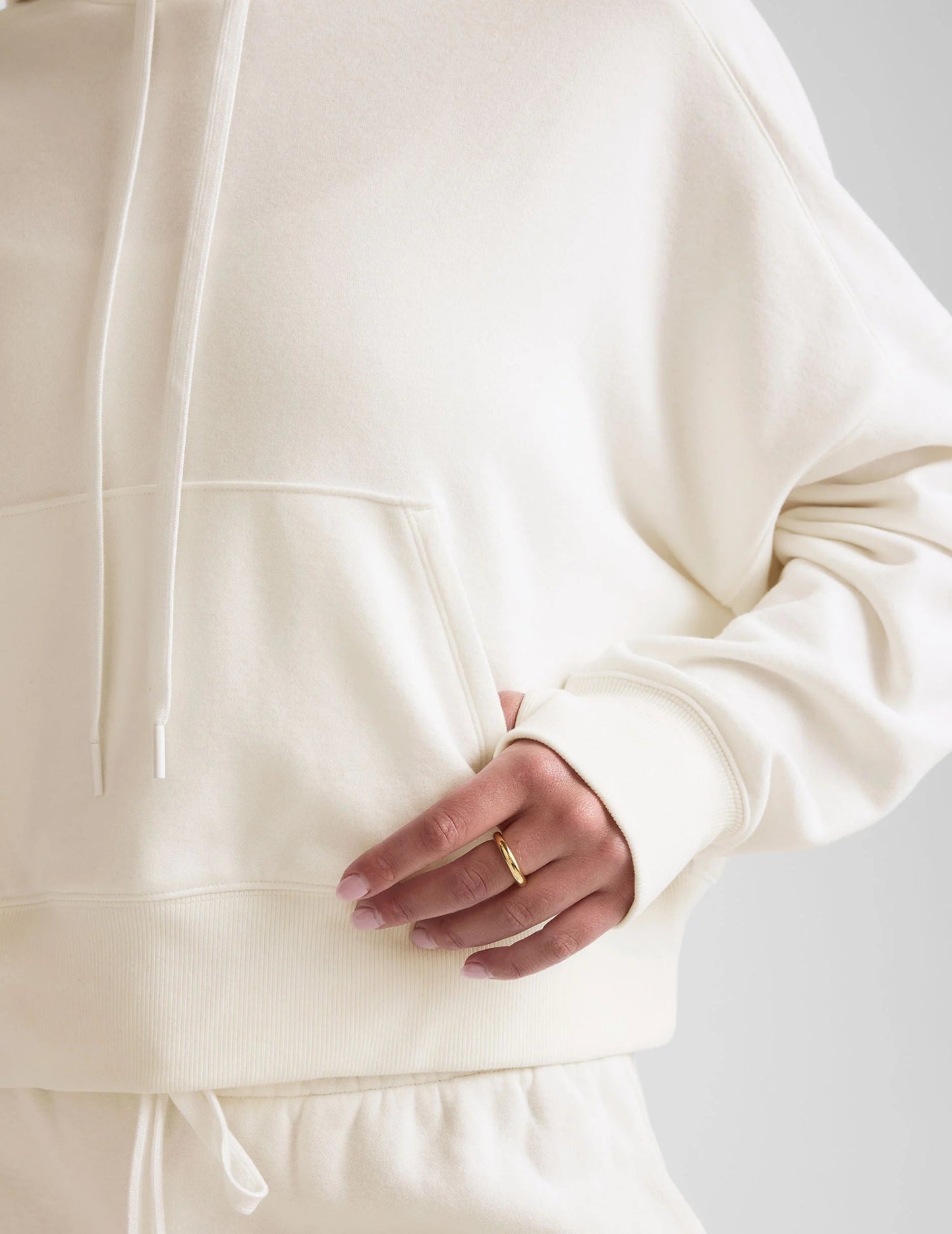 Luxefleece Cropped Hoodie - Fresh Snow | Relaxed Fit | Beyond Yoga | Evolve Fit Wear