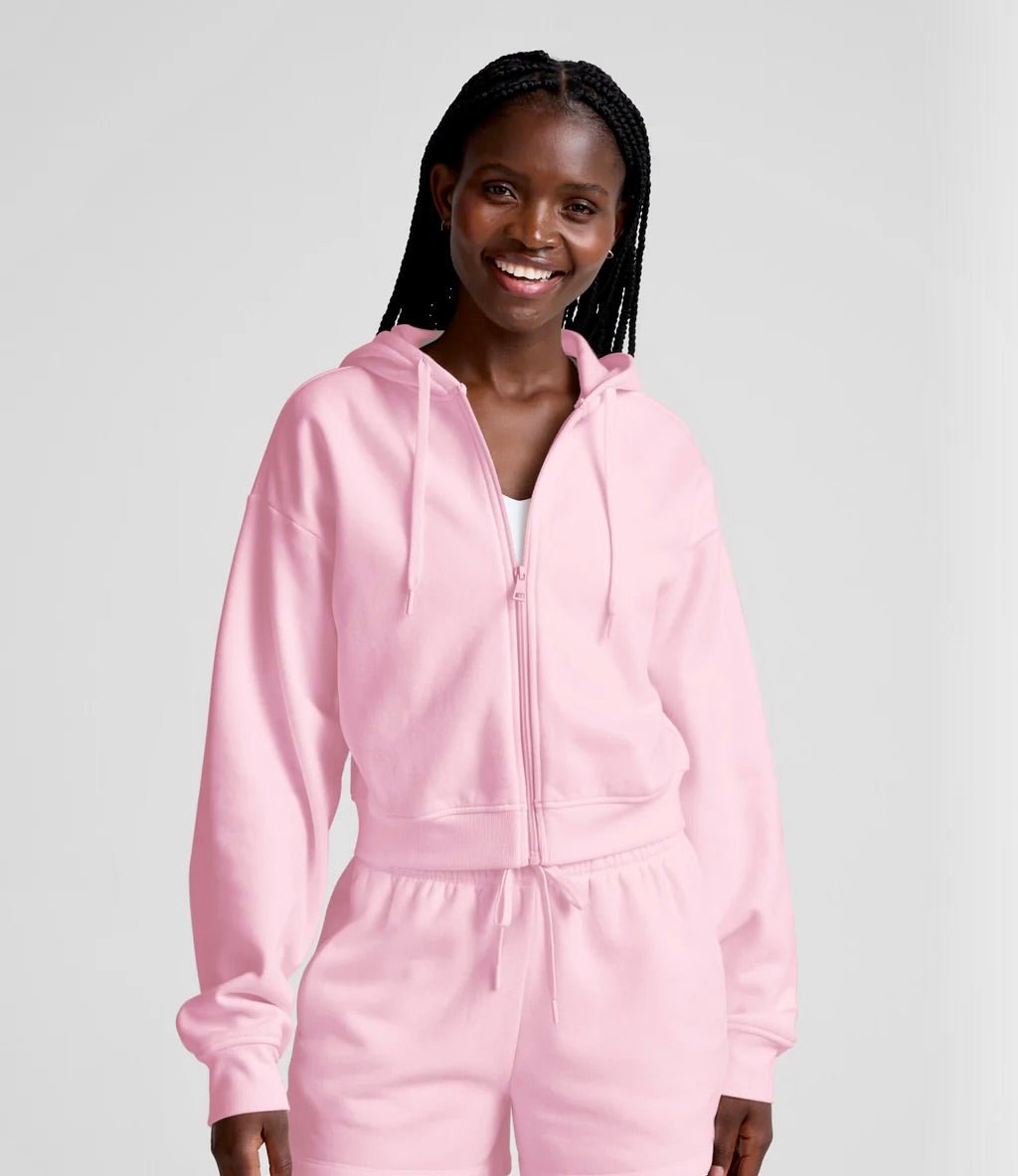 Luxefleece Zip Up Cropped Hoodie - Frosty Pink | Beyond Yoga | Evolve Fit Wear