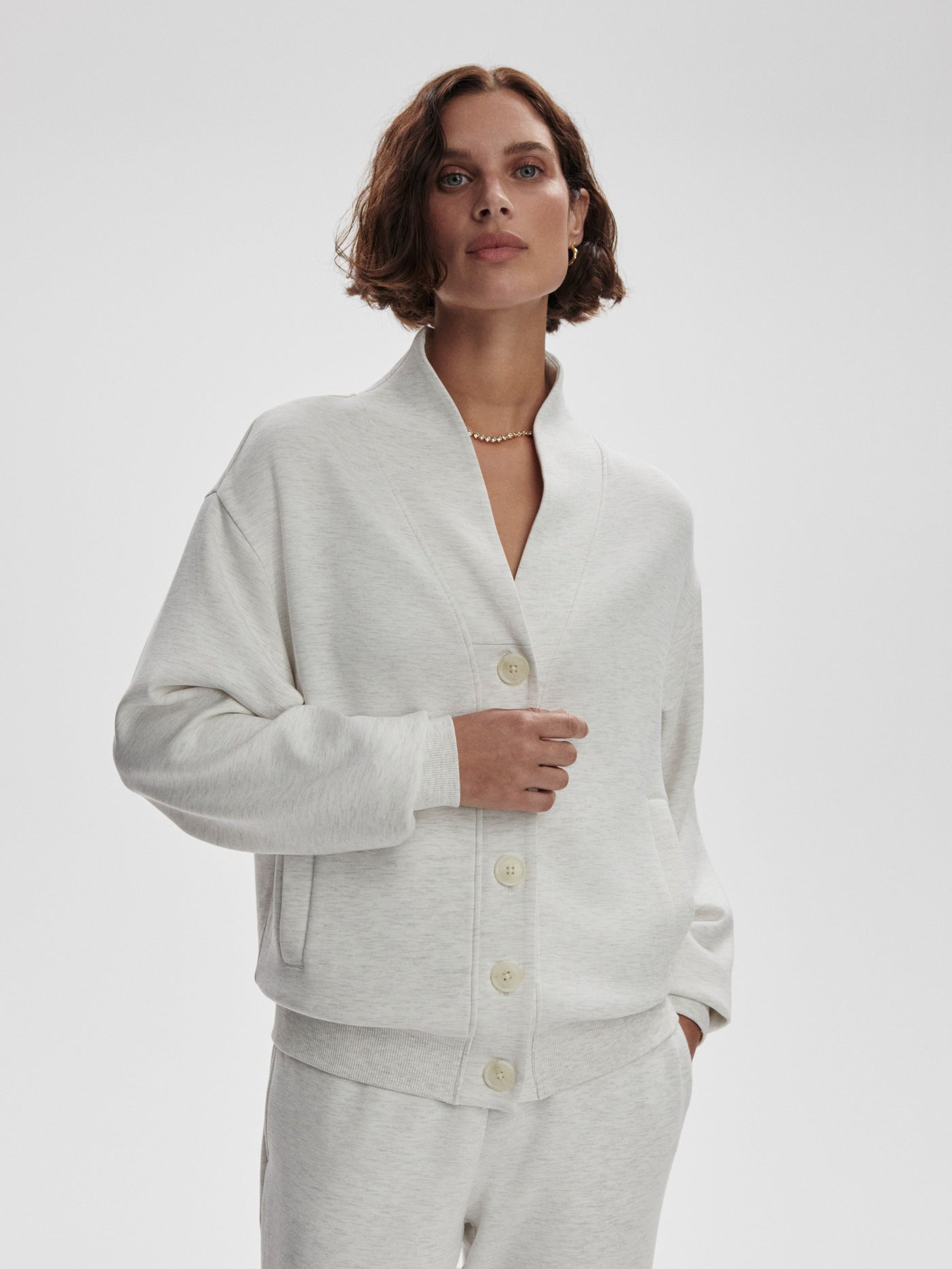 Varley Celeste Button Through Sweat - Ivory Marl