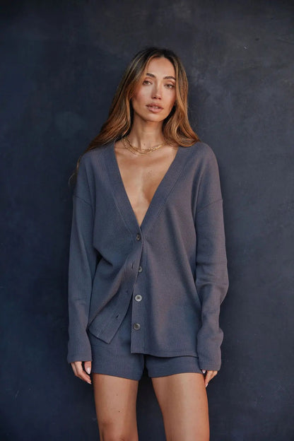 Organic Thermal Relaxed Cardigan - Charcoal | Losano | Evolve Fit Wear