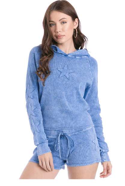 Raw Edge Star Cropped Hoodie - Mineral Light Blue | Hard Tail Forever | Evolve Fit Wear