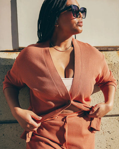 Organic Thermal Relaxed Cardigan - Baked Clay